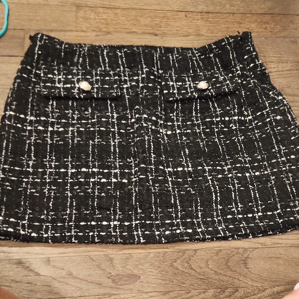Black and White Tweed MINI Skirt Sz L